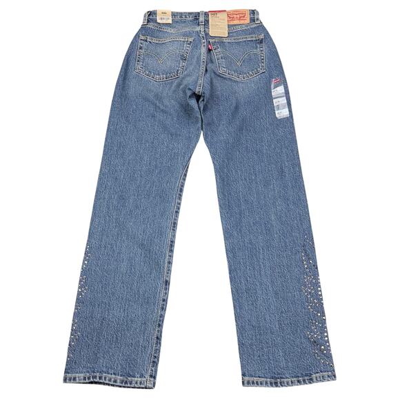 NWT LEVI'S 501 Curvy Straight Leg Jean Size 25 Medium Indigo Studded Design - Picture 8 of 10